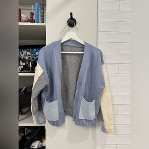 NEW Women's Blue and Cream Cardigan Sweater